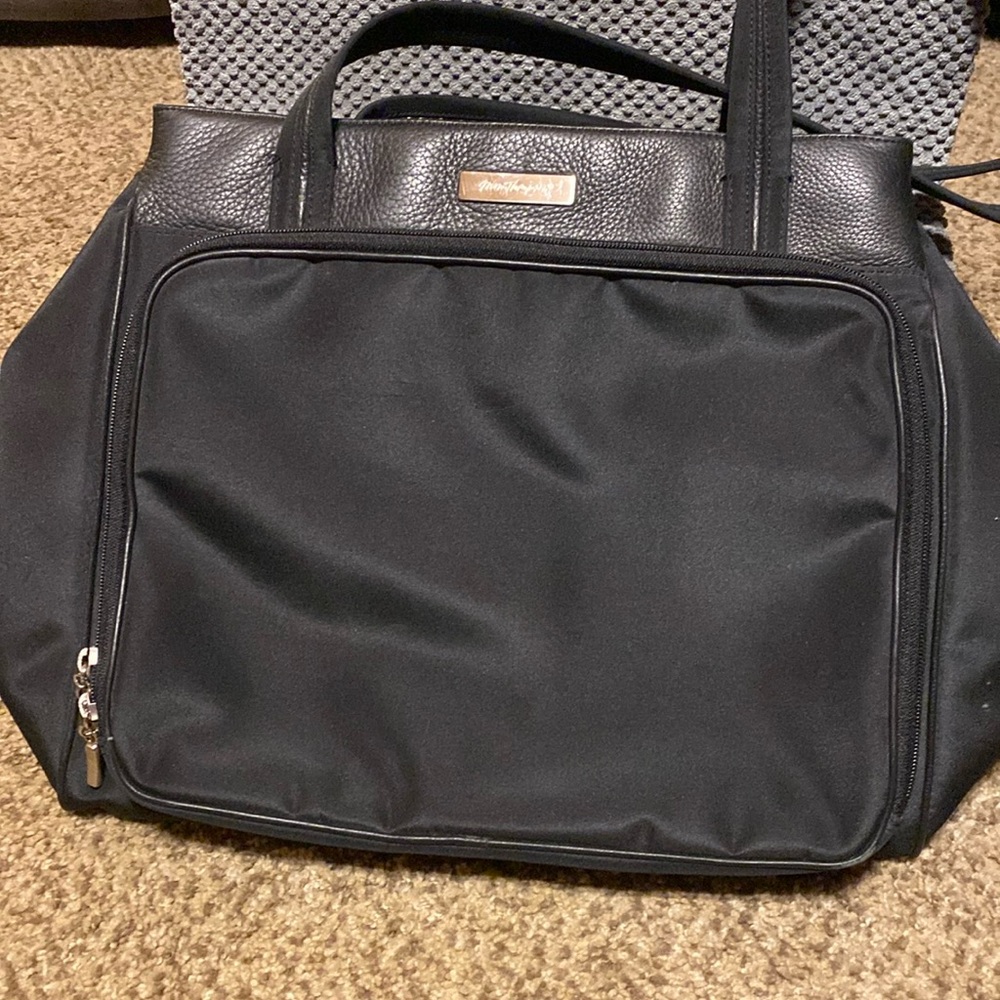 Norm Thompson Large Polyester Leather Tote Bag Laptop Black Adult Unisex